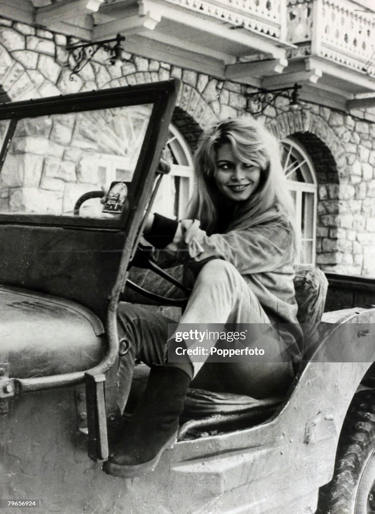 Cinema Personalities, pic: 9th February 1958, French film actress Brigitte Bardot, (born 1934) pictured at the wheel of a jeep in the Italian ski resort of Cortina, Brigitte Bardot, first appeared on screen in 1952, married Roger Vadim when she was 18 and