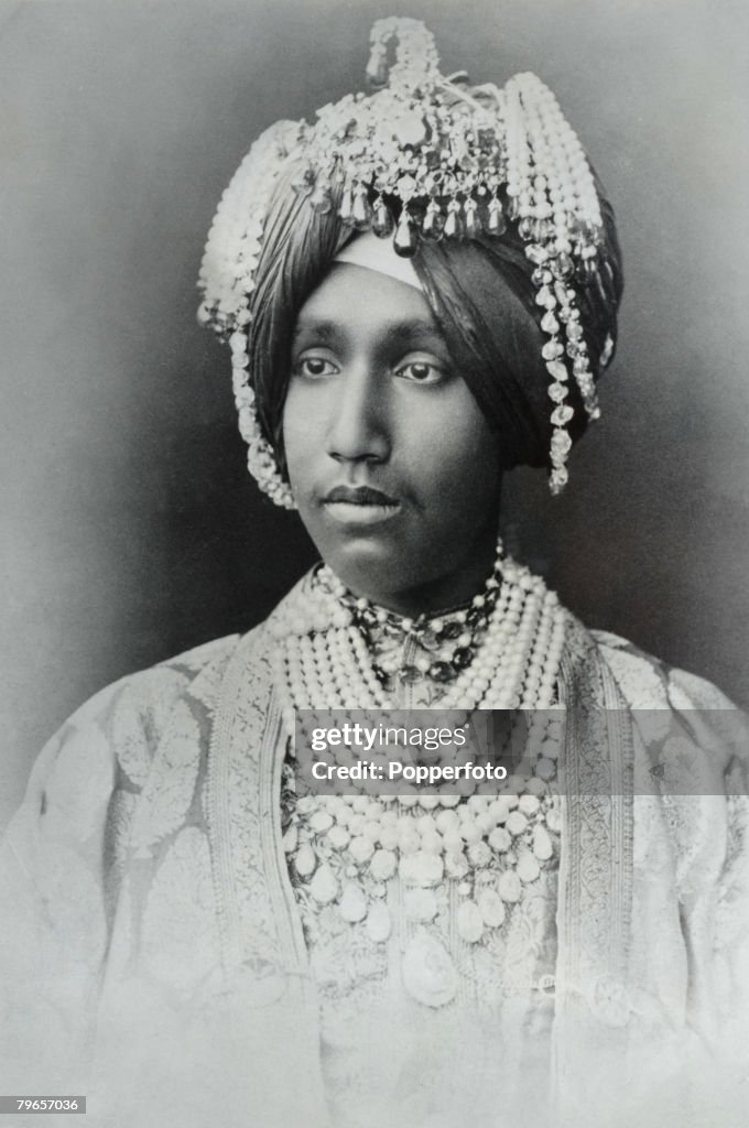 Royalty, India, Circa 1900's, An Indian Maharajah who is reputed to have the worlds finish diamonds, rupies and pearls, The jewels he is wearing are priced at 25 million