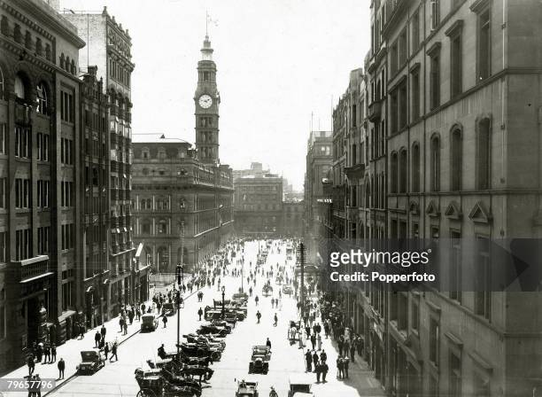 Travel, Australia, pic: circa 1920's, Martin Place, Sydney, New South Wales, showing the General Post Office tower