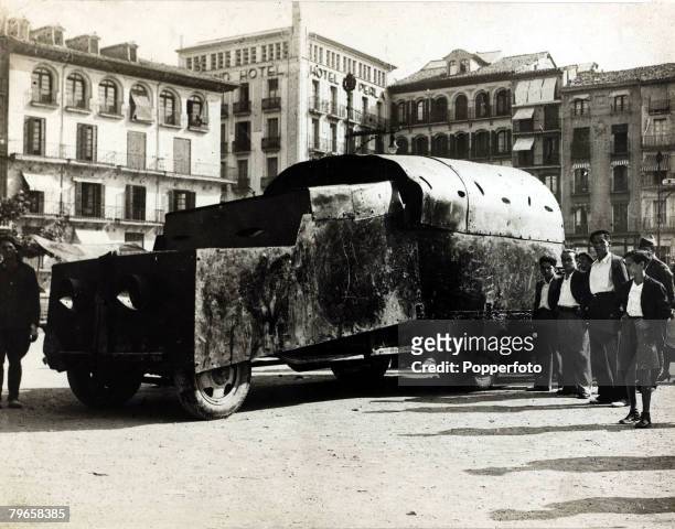 War and Conflict, Spanish Civil War , pic: 1937, A scene in Oviedo showing an armoured car captured from the government forces by the patriots on...