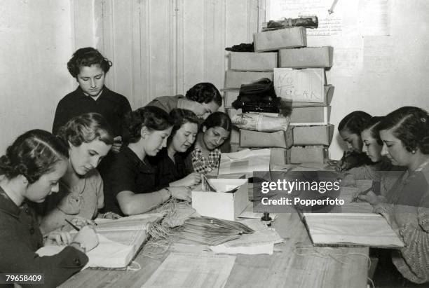 War and Conflict, Spanish Civil War , pic: February 1936, Women taking part in Spain's General Election showing a number of girls at work in the...