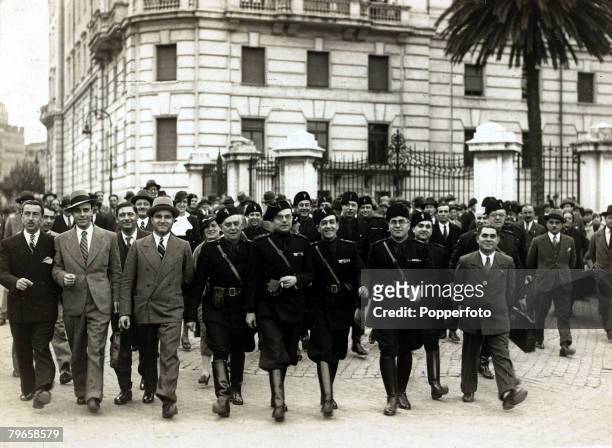 War and Conflict, The Abyssinia - Italy War, pic: 1936, Members of the Grand Fascist Assembly leaving the Ministry in Rome as Italy celebrates the...