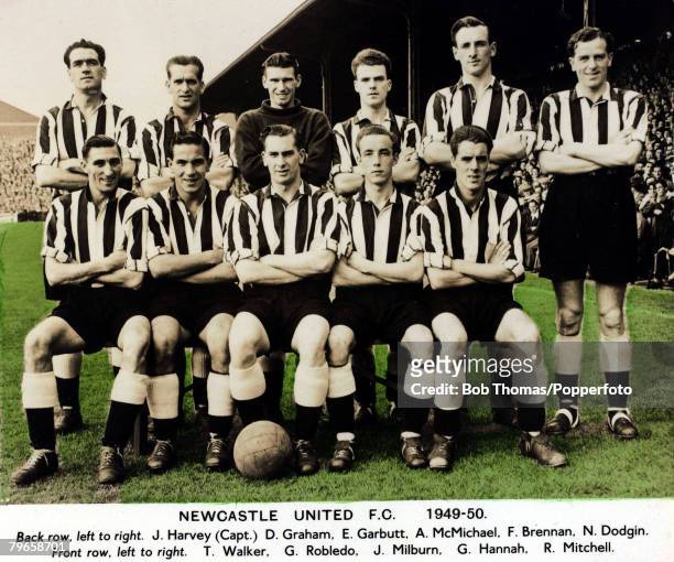 Sport, Football, Newcastle United, 1949-1950, Back row, l-r, J,Harvey , D,Graham, E,Garbutt, A,McMichael, F,Brennan, N,Dodgin, Front row, l-r,...