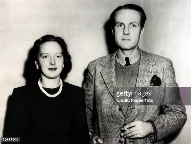 17th October 1950, Norman Baillie-Stewart, a British spy for Germany, is pictured here with his fiancee Kathleen Molloy, He was imprisoned in the...