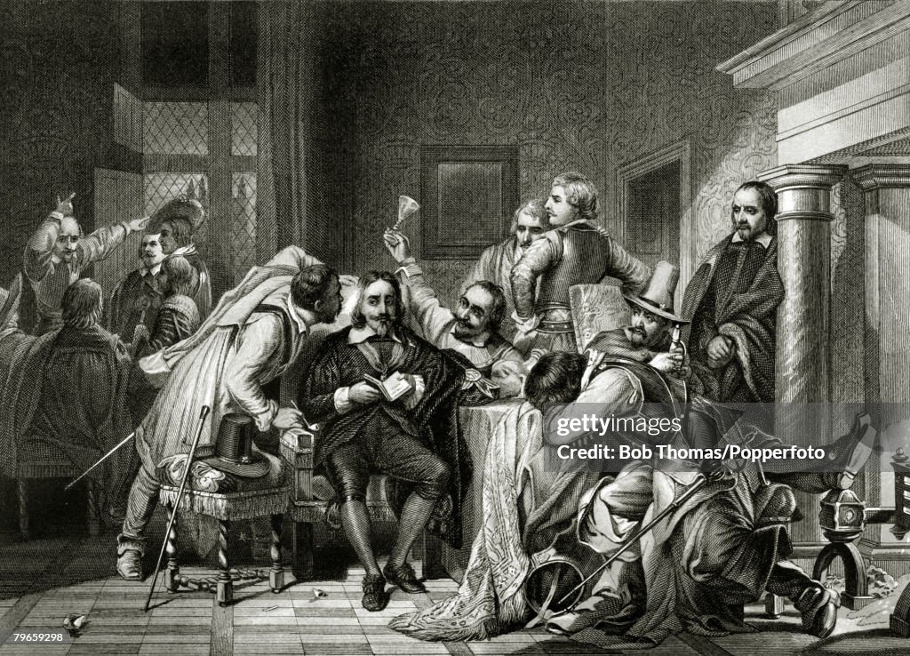 English History, Illustration, pic: 27th January 1649, This illustration shows King Charles I in the guard room and being insulted by the soldiers of Cromwell