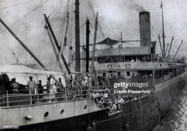 War and Conflict, World War I, Africa, pic: circa 1914, Anglo-French conquest of the Cameroons shows transport at the docks with the W,A,A,F, aboard,...