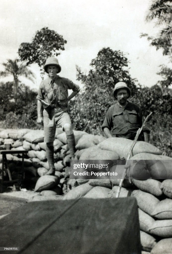 War and Conflict, World War I, Africa, pic: 1914, Anglo-French conquest of Togoland shows a sand bag "sanger" at Chra River, Togoland (now Togo) and Cameroon were 2 German colonies in Africa, In August 1914 a combined British and French force conquered To