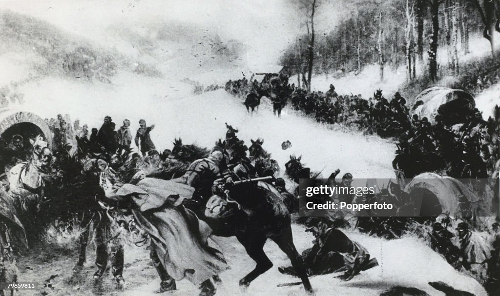 War and Conflict, Franco- Prussia War, Illustration, (1870-1871), The French Army of the East retreating over the Swiss frontier in February 1871