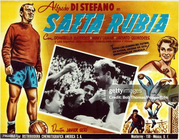 Sport/Football Alfredo Di Stefano, Real Madrid, Image shows an original South American lobby card, advertising Di Stefano's appearance in the film...