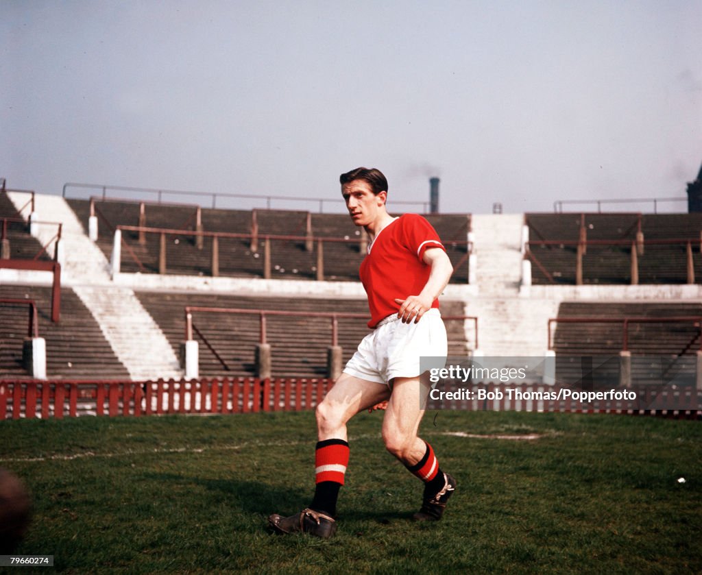 Sport, Football, England, 1956, Manchester United's Dennis Viollet is pictured at Old Trafford