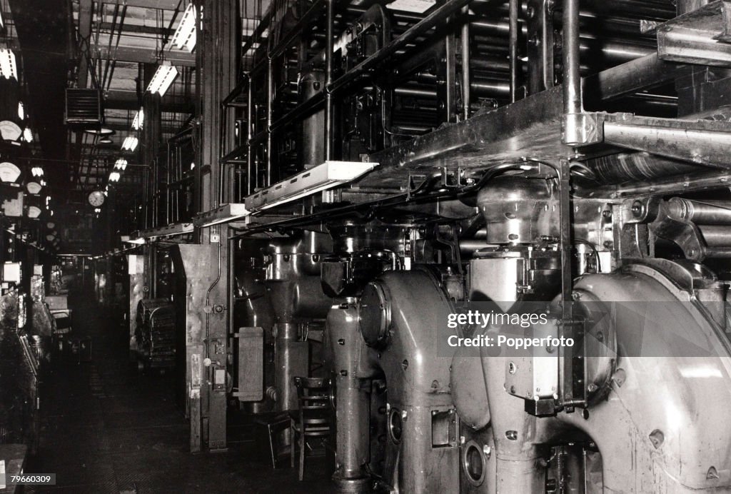 Industrial Disputes, London, England, 7th December 1970, The empty machine room at the daily national newspaper the "Sun" in Fleet Street, where electricians are on strike stopping production of the paper
