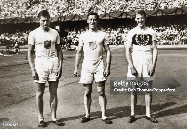 Sport, 1912 Olympic Games, Stockholm,Sweden, Athletics, Mens 400 metres, From L-R: Edward Lindberg, U,S,A, , Charles Reidpath, U,S,A, and Hanns...