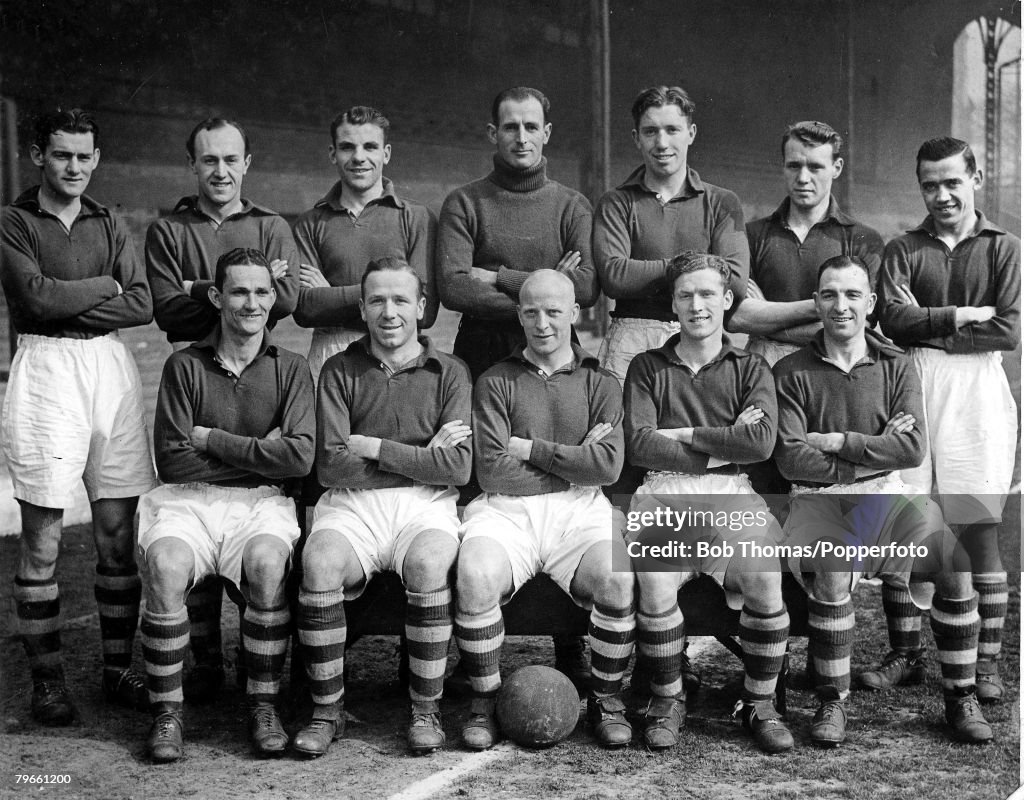 Football, Liverpool team photograph, circa 1935 featuring Matt Busby (front row, second left) and Berry Nieuwenhuys (front row, left), The goalkeeper is Arthur Riley