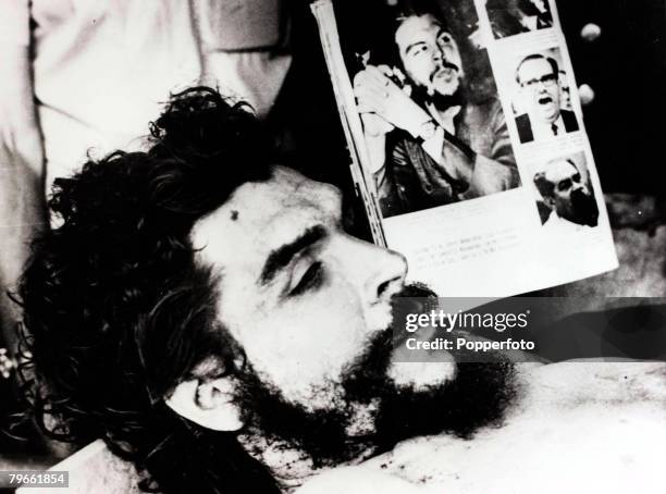 South America, 11th October 1967, Latin American politician and soldier Ernesto "Che" Guevara, is pictured after being shot dead in Vallegrande,...