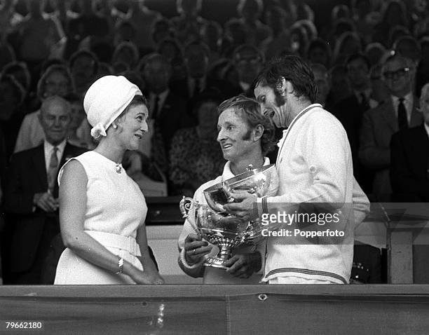 Sport, Tennis, All England Lawn Tennis Championships, Wimbledon, England, 2nd July 1971, Mens Doubles Final, Princess Alexandra talks with...