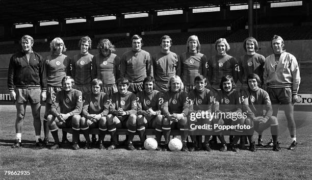 Sport, Football, London, England, 8th August 1973, The Crystal Palace first team squad for season 1973/4 pose together for a group photograph, Back...