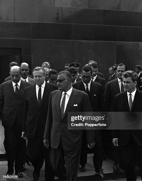 Moscow, Russia, 28th June 1970, Gamal Abdel Nasser , the United Arab Republic President, is pictured at Lenin+s tomb with a large group of officials...