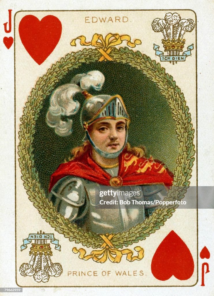 English Royalty Playing Cards, produced circa 1897, (to commemorate the Diamond Jubilee of Queen Victoria), Illustration shows Edward, the 1st Prince of Wales, later ruled as King Edward II, Circa 1300
