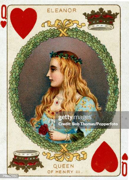 English Royalty Playing Cards, produced circa 1897, , Illustration shows Queen Eleanor, wife of Henry III, circa 1340