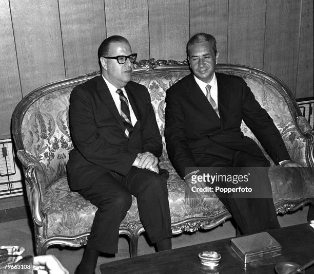 Rome, Italy, 18th June 1970, Israeli Foreign Minister Abba Eban with his Italian counterpart Aldo Moro during their meeting