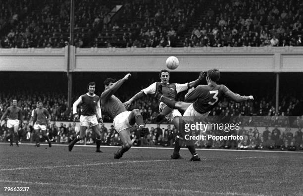 Sport, Football, London, England, 25th October 1969, League Division One, Arsenal 1 v Ipswich Town 1, Arsenal's John Radford is tackled by Ipswich's...