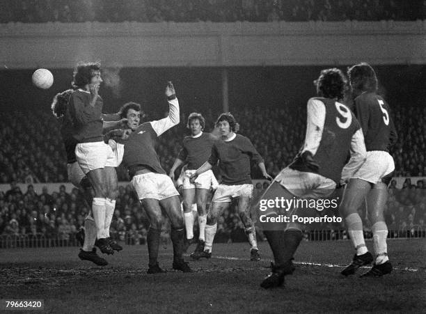 Sport, Football, English League Division One, London, England, 1st January 1972, Arsenal v Everton, Arsenal's Ray Kennedy is foiled by Everton...