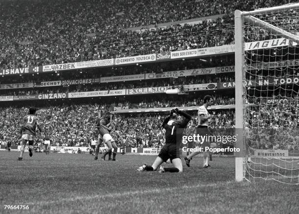 Football, 1970 World Cup Semi Final, Azteca Stadium, Mexico, 17th June 1970, Italy 4 v West Germany 3, West Germany+s goalkeeper Sepp Maier is beaten...