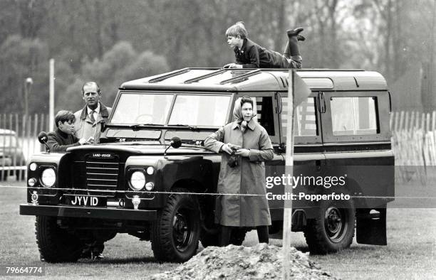 Royalty, 20th April 1972, A picture of Prince Edward on the roof of the Royal car watching the Windsor horse trials with L/R; Prince Andrew, Duke of...