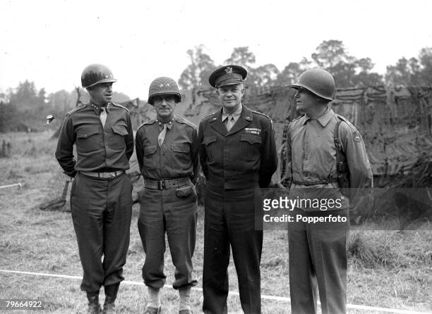 World War II, 23th July 1944, An in informal ceremony in the field, U,S, officers including Gen, Omar Bradley were decorated by General Eisenhower...