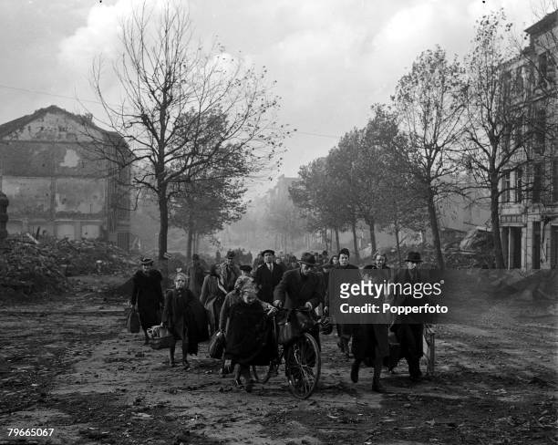 World War II, 15th October 1944, Aachen, Germany, German families leave their town following the bombing campaign
