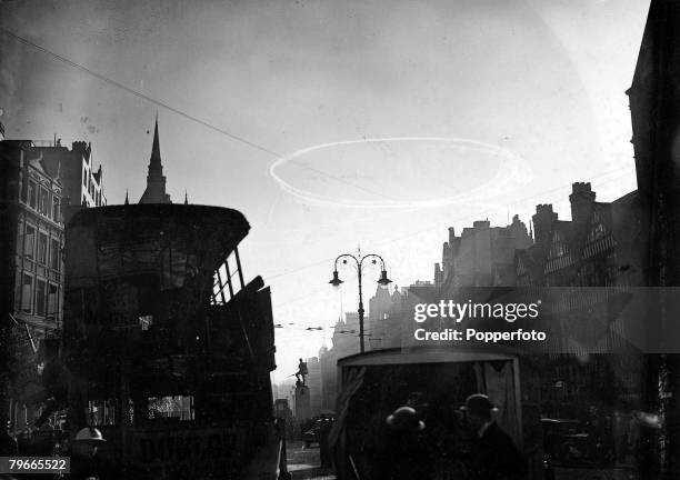 World War II, Battle of Britain, 8th October 1940, London, England, Vapour trails over London as a dog-fight develops during a German Luftwaffe...