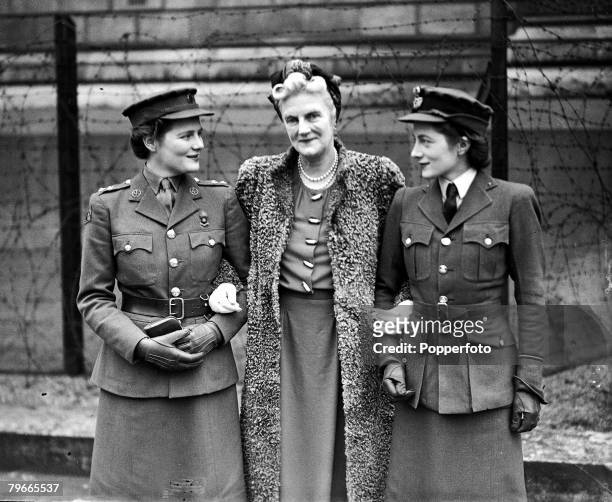 World War II, 18th January 1944, London, England, Clementine Churchill wife of Prime Minister Winston Churchill is pictured with her service girl...