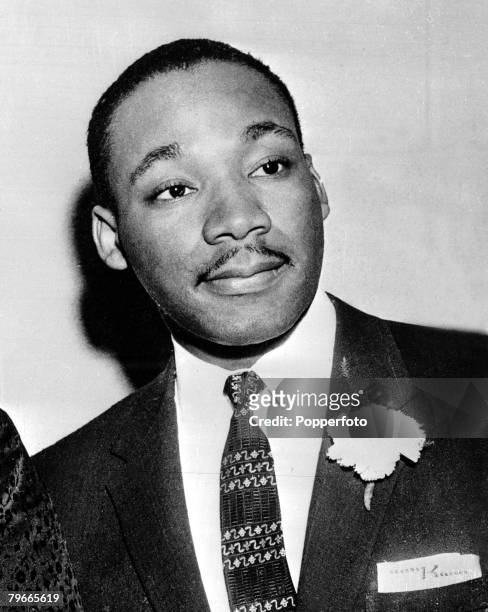 Portrait of the Reverend Martin Luther King taken at the Concord Baptist Church in New York, where he addressed a meeting, 25th March 1956