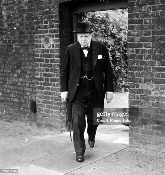 World War II, 28th May 1940, British Prime Minister Winston Churchill pictured en route from Downing Street to make a statement in the House of...