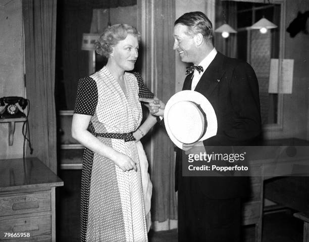 World War II, 30th April 1940, Entertainers British Forces Sweetheart Gracie Fields 91898-1979) and French actor and singer Maurice Chevalier...