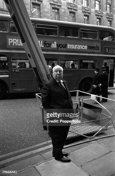 25th May 1972, British film director Alfred Hitchcock pictured in London for the premiere of his latest film "Frenzy"