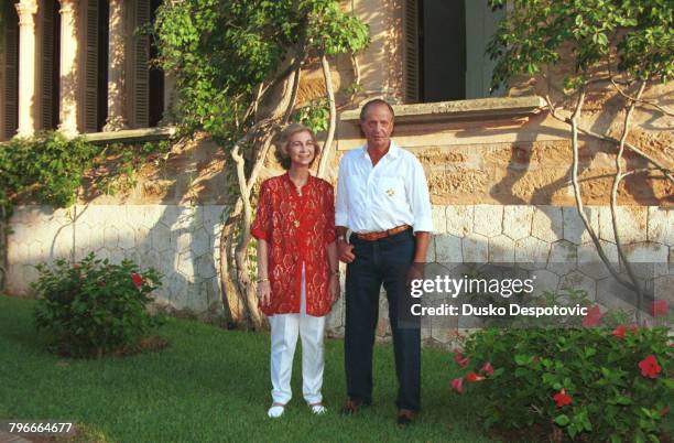 Sophie and Juan Carlos pose in front of their Summer residence, Marivent Palace in Palma.