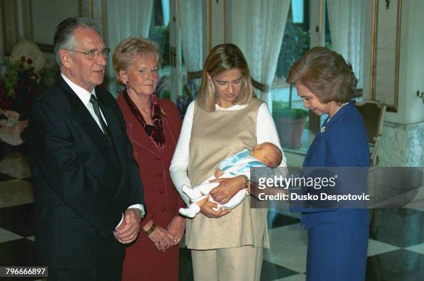 Juan Maria and Claire Urdangarin, Infanta Christin-a and baby Pablo Nicolas, Queen Sophia.