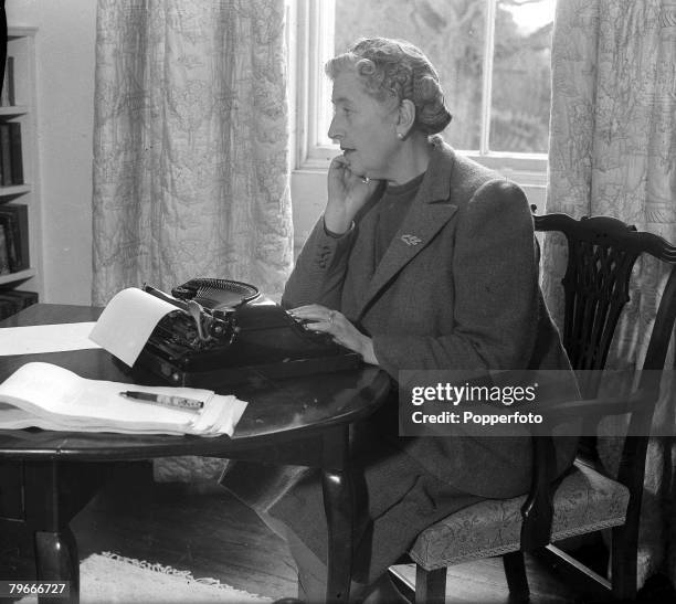 January 1946, British Crime Author Agatha Christie at work in her Devonshire home, Greenway House