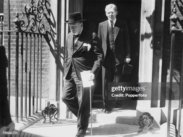London, England, 18th June British Prime Minister Winston Churchill leaves Number 10 Downing Street to make his statement in the House of Commons on...