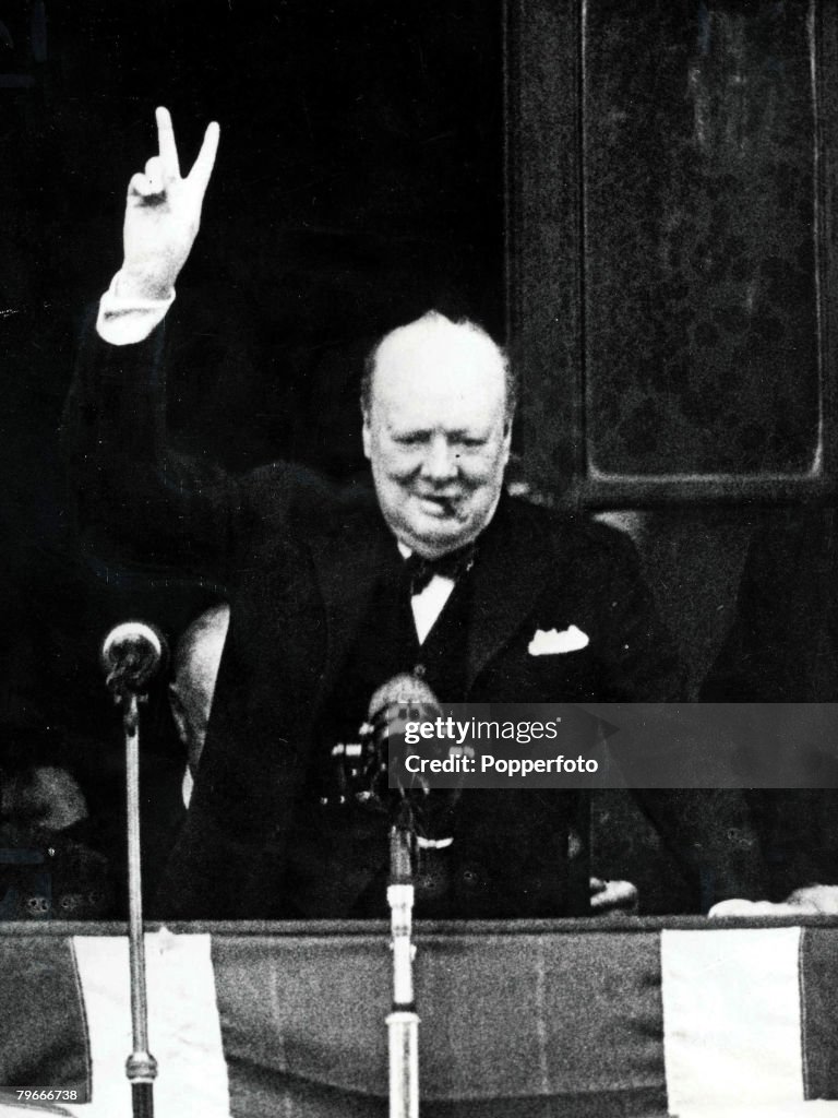 Winston Churchill In Whitehall On Victory In Europe Day