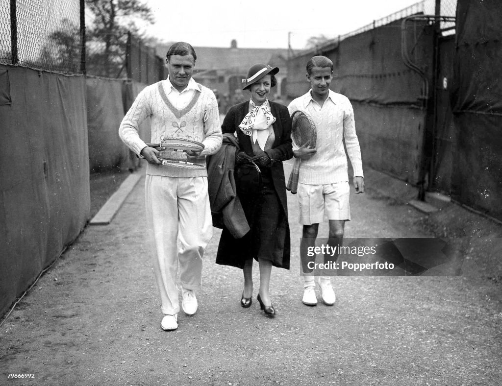 Tennis, H,W, "Bunny Austin" (right) with his wife (centre) and Mr, C, Tuckey at Bournemouth, 1935