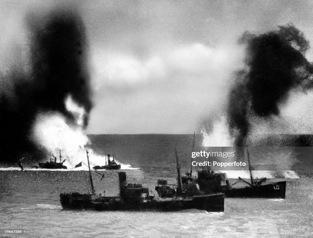 World War Two, 20th July 1940, England: British ships off the South coast of England come under attack from German bombers