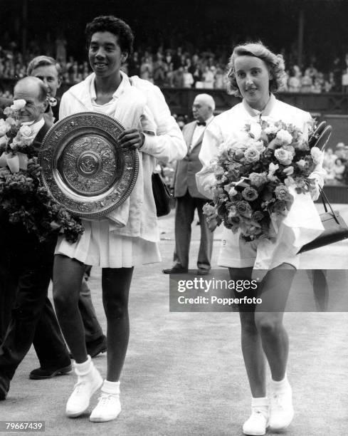 Tennis, 5th July 1958, Wimbledon Ladies Singles Final, As was most likely, Miss, Althea Gibson, Number 1 seed in America, beat Miss, Angela Mortimer...