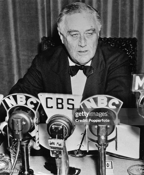 Washington DC, USA, 9th September President of the United States of America Franklin D, Roosevelt addresses the nation from Washington to state that...