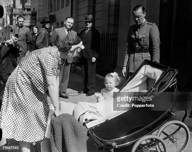 14th May 1940, Princess Juliana of the Netherlands pictured with Prince Bernhard of Lippe-Biesterfeld and their two little daughters, Princess...