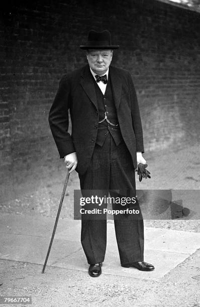 World War Two, 1st October 1939, Mr Winston Churchill, the First Lord of the Admiralty, is shown prior to his broadcast on "The first month of the...