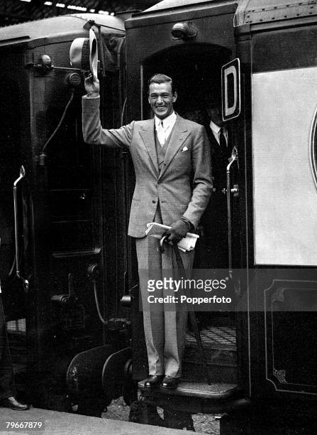 22nd, July Gary Cooper the American film actor, on board the Majestic Boat Train at Waterloo Station, London, before his departure home