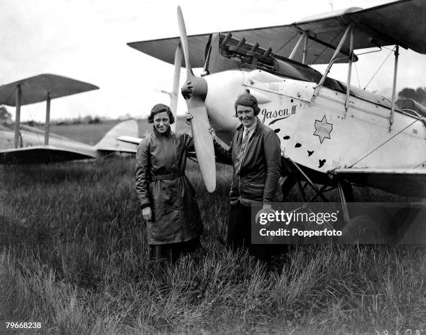 30th May 1931, Miss, Winifred Brown, the winner of last years King+s cup race, , with pilot Miss Amy Johnson, the woman record flyer, before the race