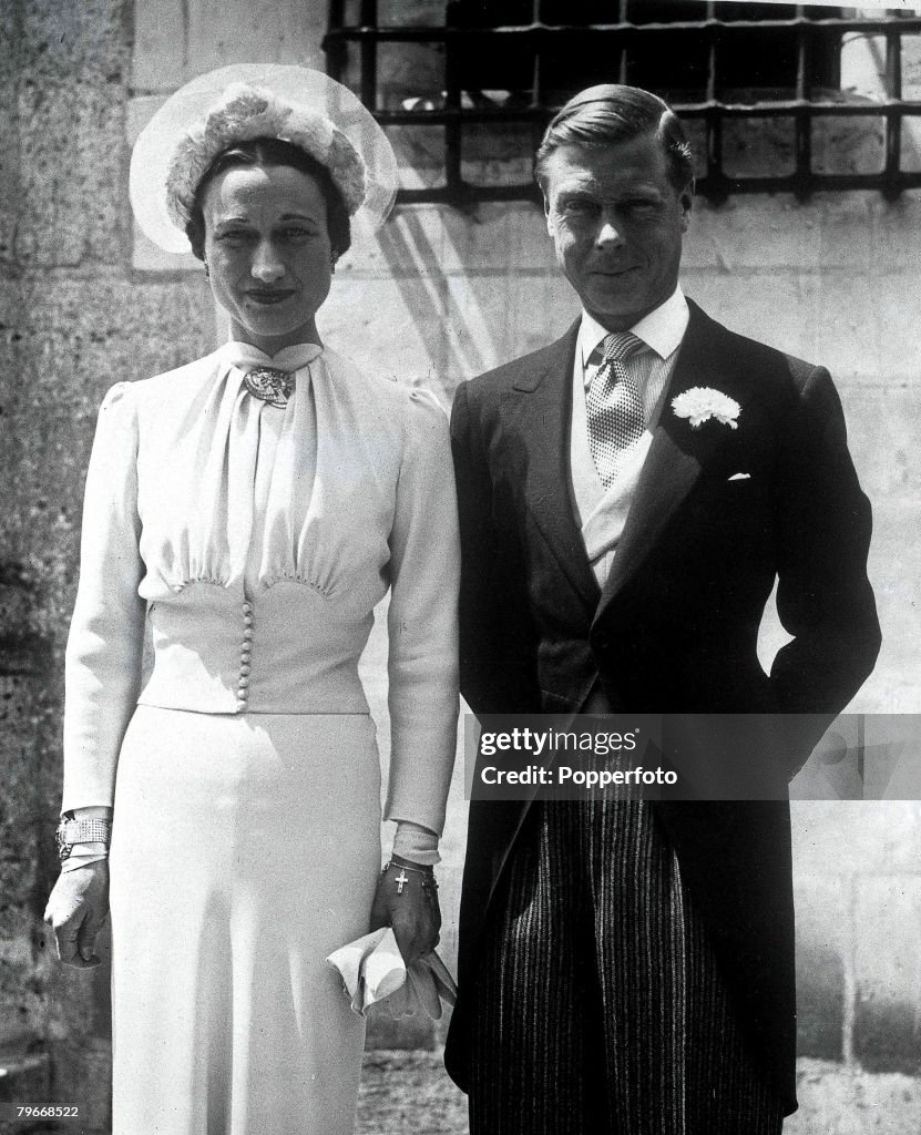 France, The Duke and Duchess of Windsor pose after their wedding at the Chateau de Cande, 3rd, June 1937